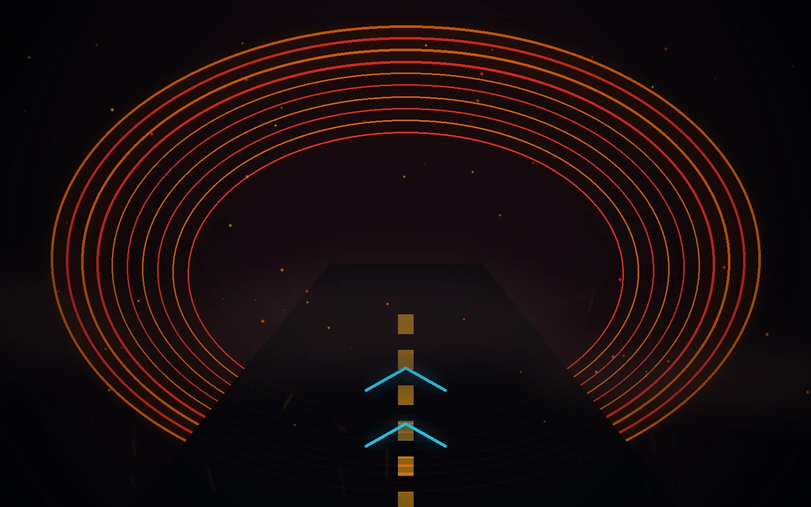 Dark neon underpass with glowing tunnel rings and directional arrows